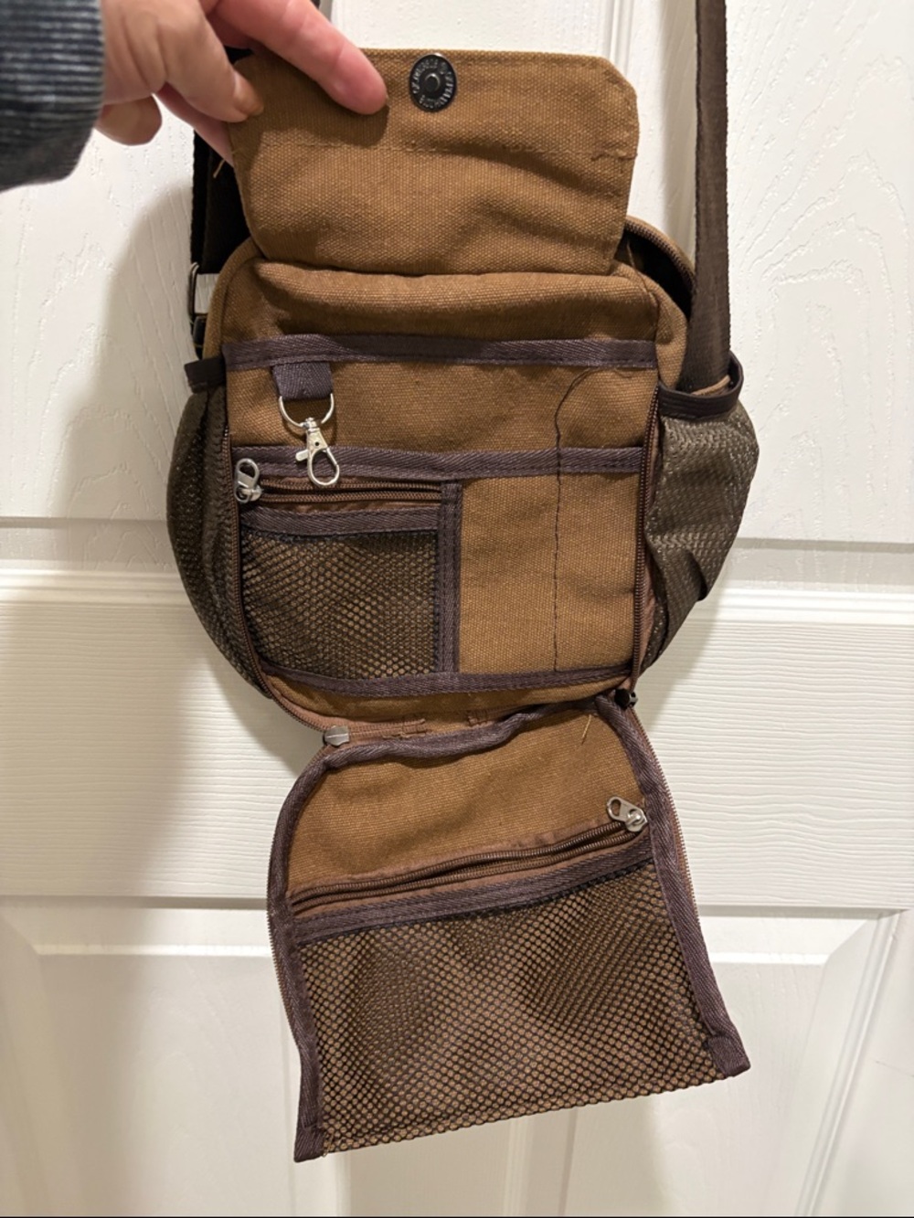 Source Unknown Brown Canvas Crossbody Bag with Dark Brown Strap - Picture 2 of 10